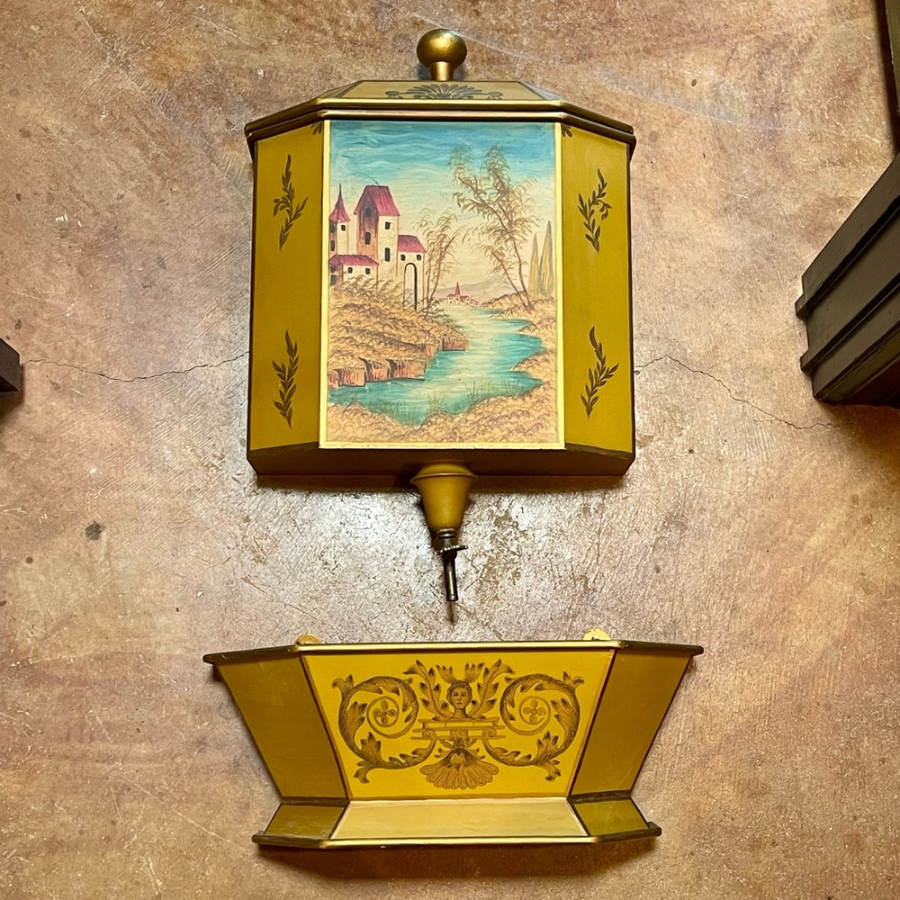 Vintage Italian Tole Toleware LAVABO Fountain Garden Wall Planter Hand Painted